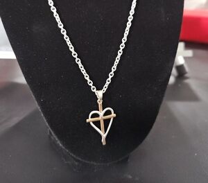 Silver and Gold Heart Cross Pendant Necklace